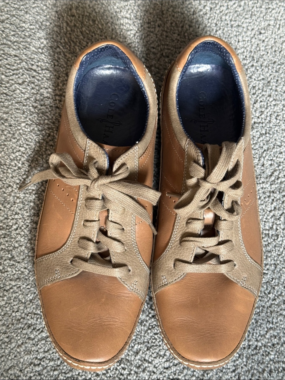 Cole Haan Air Lace-Up Driving Shoes. Brown Leather w/Suede Panels. Size 9M.